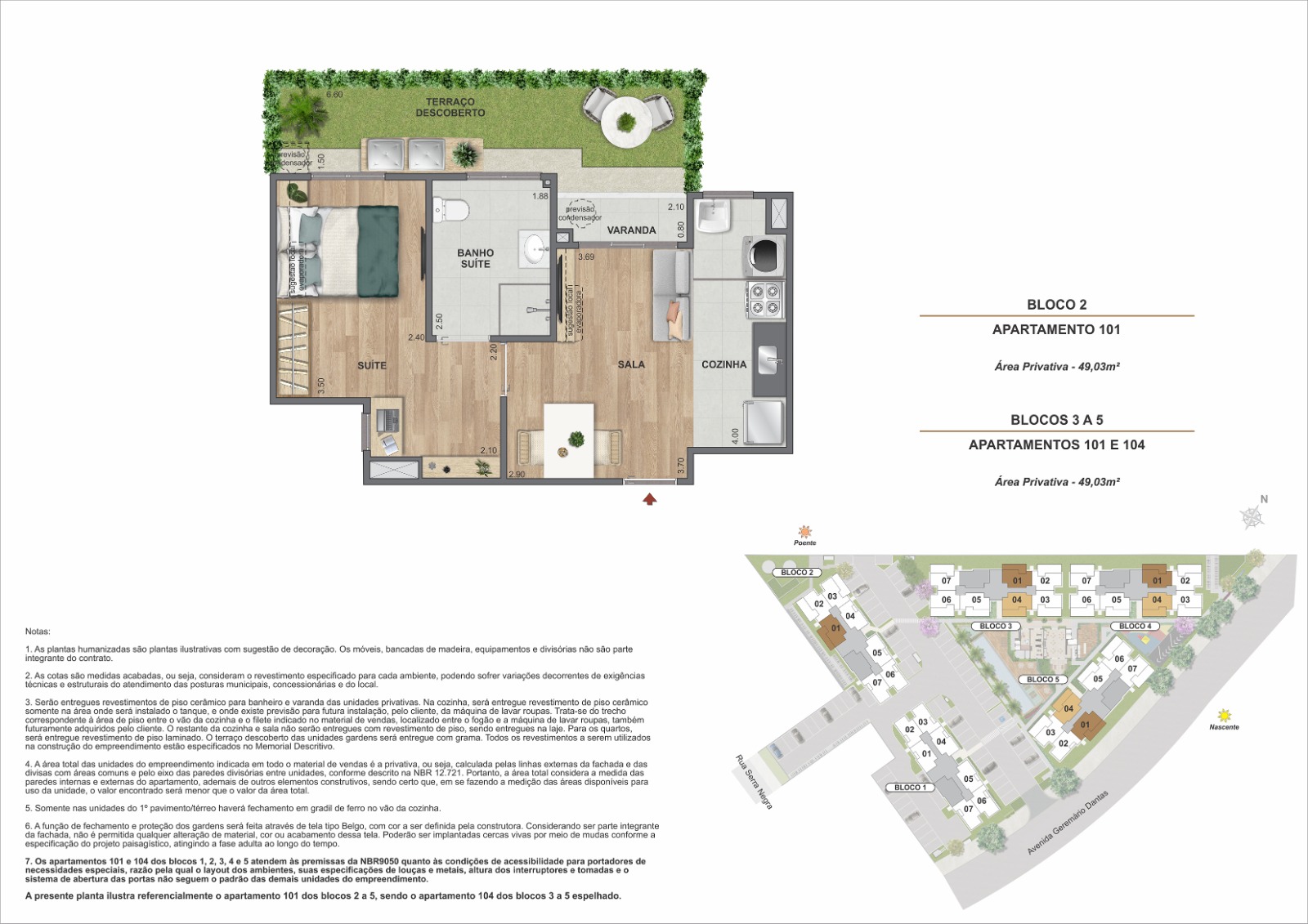 Área Privativa - 49,03m² - Garden Opção Sala