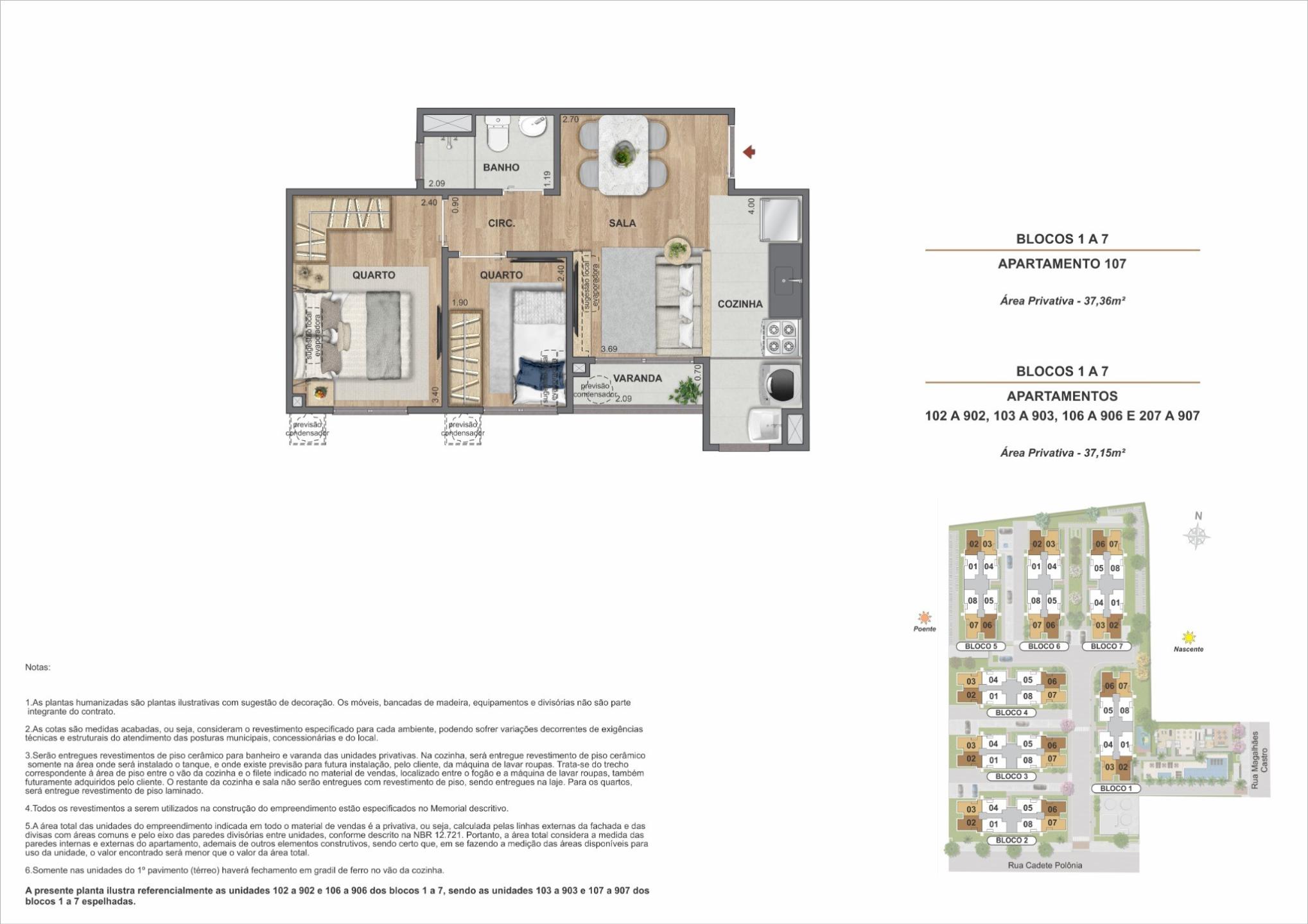 Planta Vivaz Connection Zona Norte - 2 quartos 37,36m²