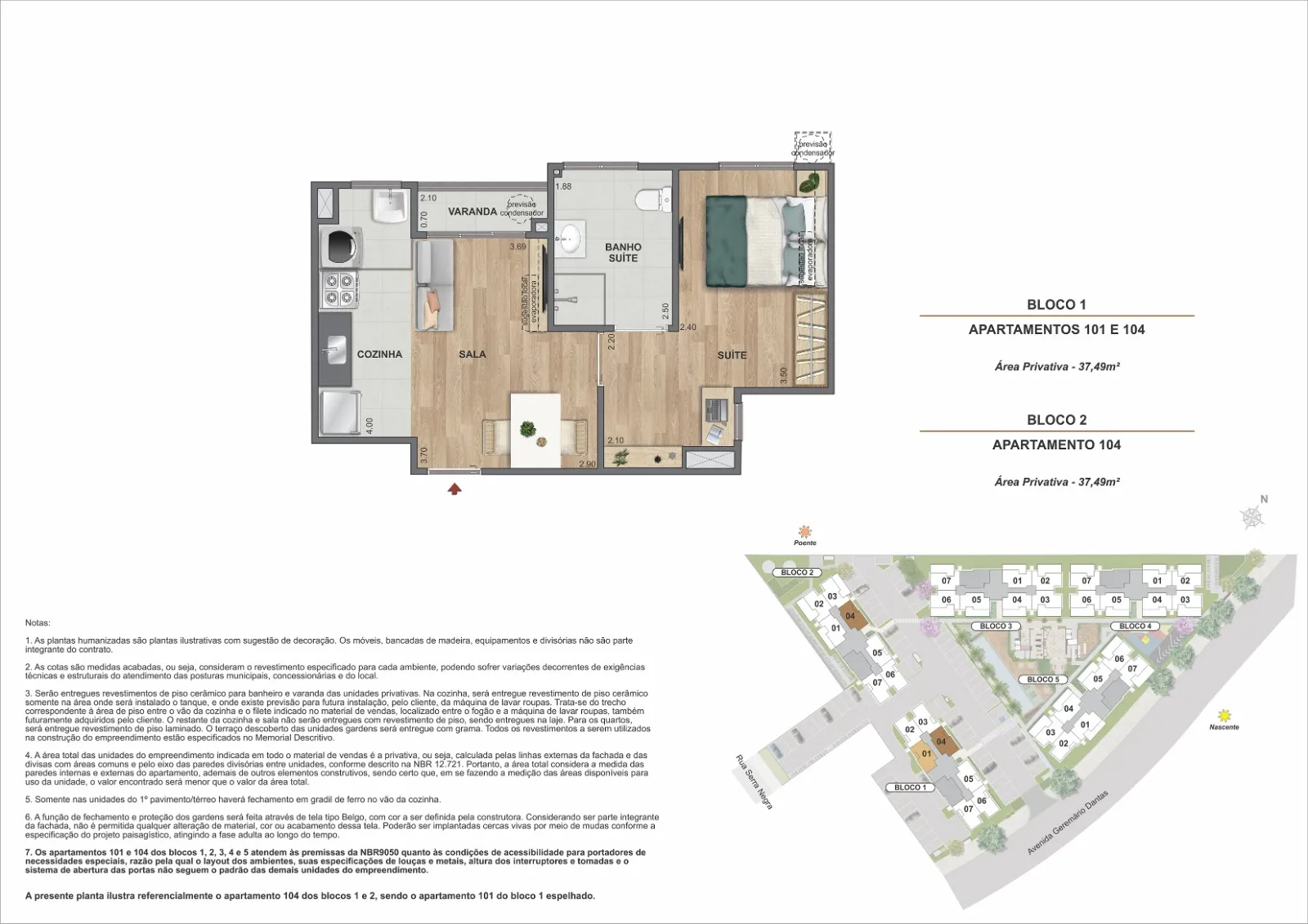 Área Privativa - 37,49m² - Opção Sala