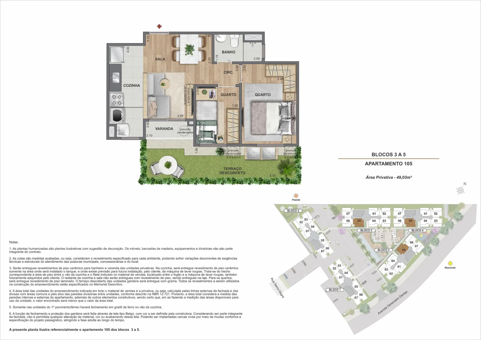 Área Privativa - 49,03m² - Garden Opção Quarto