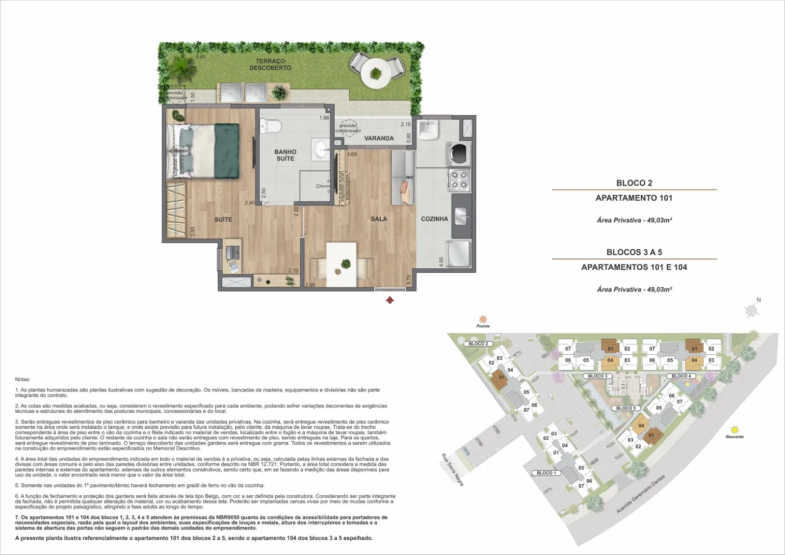 Área Privativa - 49,03m² - Garden Opção Sala