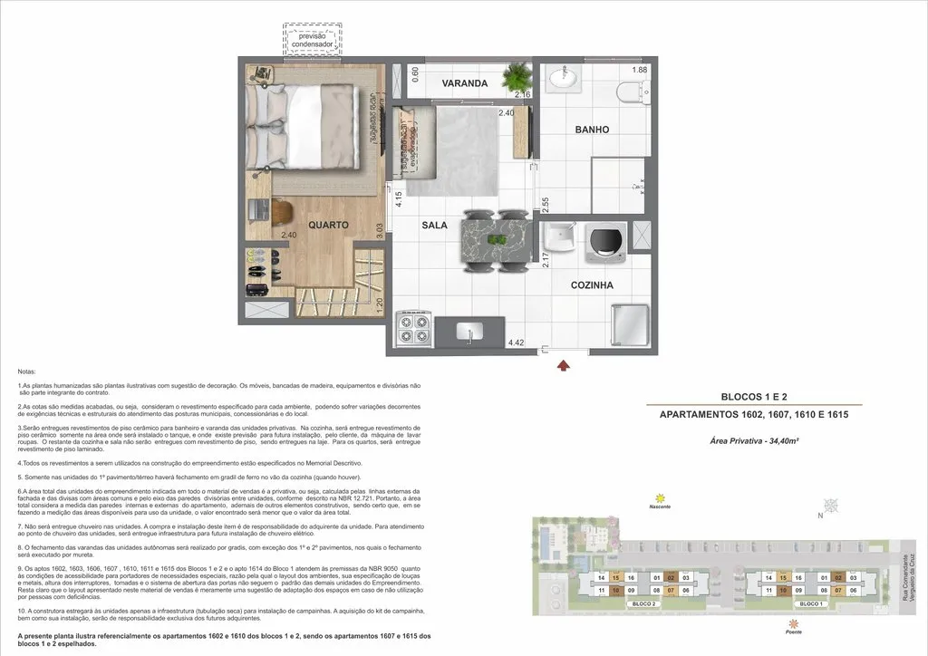 Área privativa - 34,40m² - PNE - Closet
