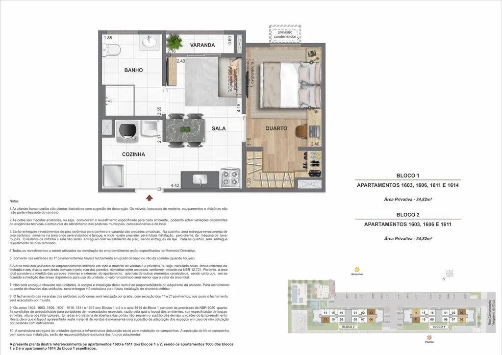 Área privativa - 34,82m² - PNE - Closet